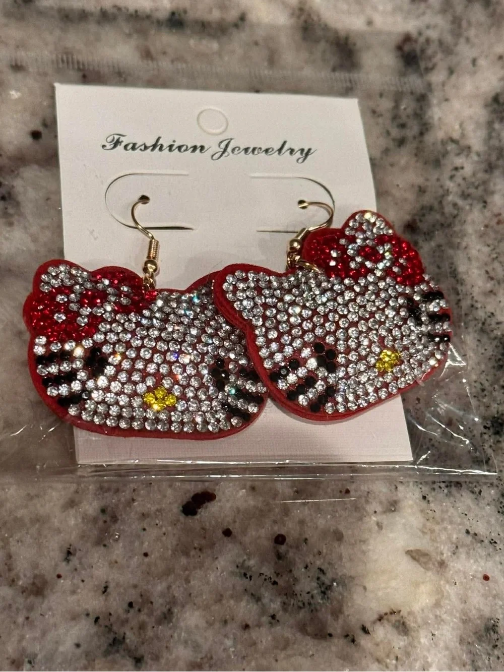 Hello Kitty Red and White Rhinestone Dangle Earrings